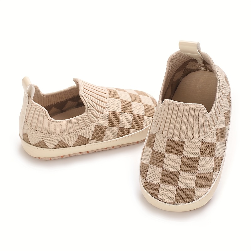 1 Pair Unisex Infant Casual Slip-On Shoes, Plaid & Solid Color, Comfortable Lightweight Non-Slip Walking Footwear for Indoor & Outdoor, Fabric Upper, Cloth Insole, Spring/Fall Collection
