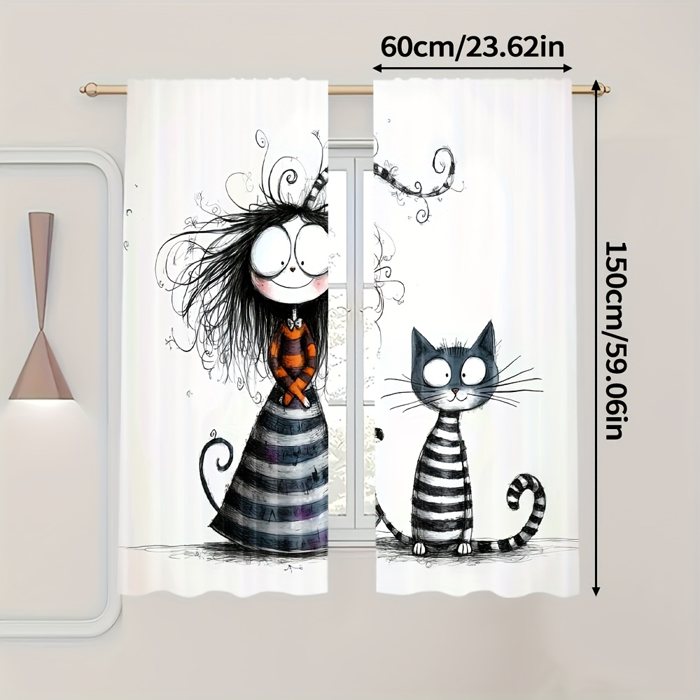 TEMU 2pcs, Curtain Popular And Cat Versatile Durable Polyester (without Rod,no Movement, No Battery) Festive Use For Bedroom, Living Room, Office