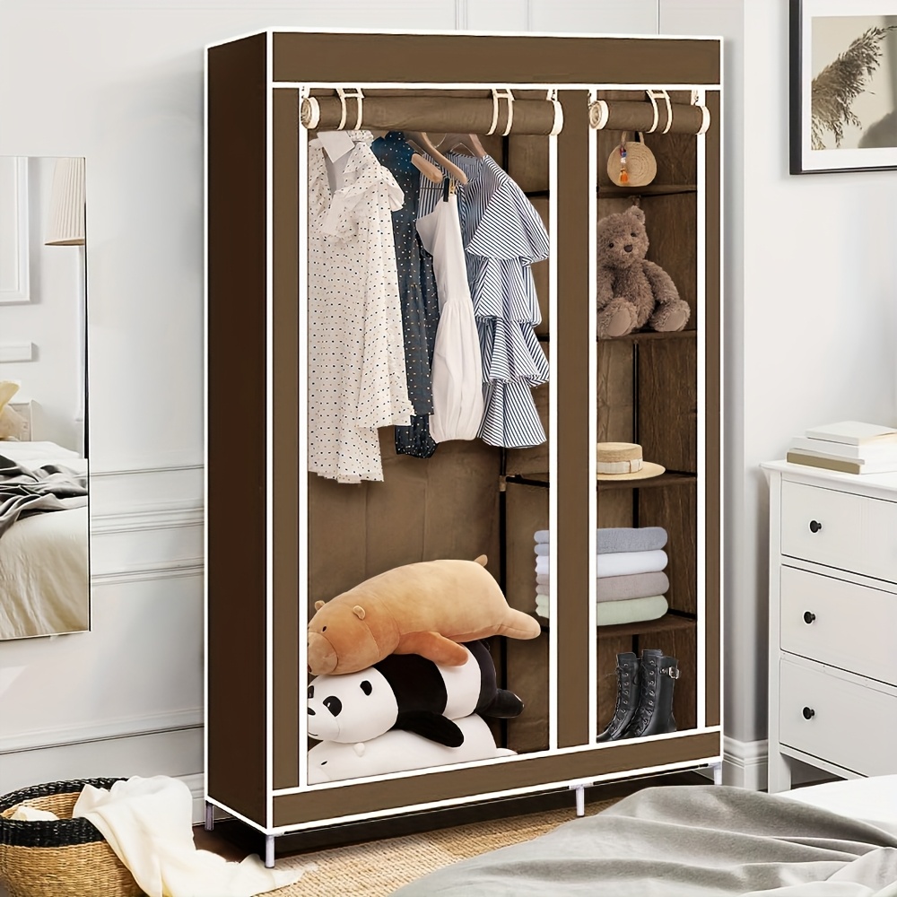 Freestanding Non-woven Wardrobe With 2 Rolling Doors And 6 Shelves | Large Capacity 110x45x178cm, Sturdy Metal Frame | Easy Assembly For Bedroom, Rental Homes, Dorms, Hotels (), Space- Design