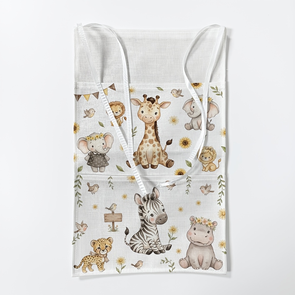 TEMU 1pc Soft Nursery Storage Bag - Portable Lightweight Fabric With Giraffe, Zebra, Hippo, Elephant Pattern, Compatible With Strollers & Cribs |