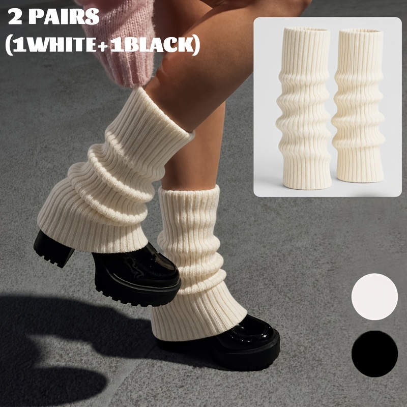 TEMU 1/2-pair White Slouchy Sock Covers, Fashionable And Versatile Solid-color Slouchy Socks, Cute And Sweet Women's Sock Covers