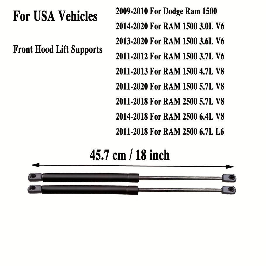 Pack Of 2 For Dodge Ram 1500 2500 Hood Gas Lift Supports
