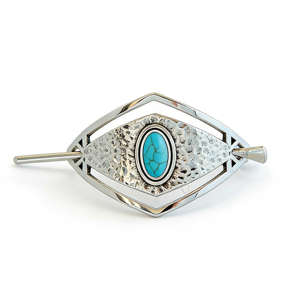 TEMU 1pc Elegant Minimalist Polished Hollow Rhombus Turquoise-inlaid Hairpin, Stylish Vintage Hair Accessory For Women, Perfect Gift For Girlfriend