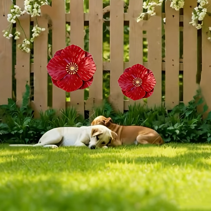 Temu Lot De 2 Grandes DéCorations Murales De Fleurs Rouges - DéCoration Florale D'extéRieur En Fer Forgé, Accent De Jardinage , Ornement Pour ClôTure Ou Patio-image