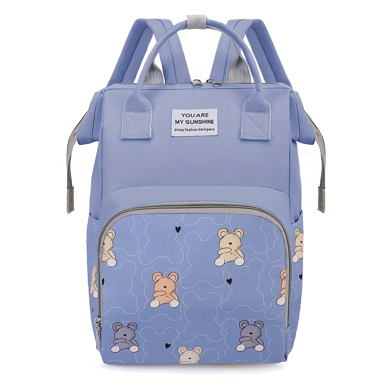 Mochila para Pañales de Mamá con Estampado de Oso, Bolsillo Aislante y Correas para Cochecito, Ideal para Trabajo, Viajes y Vacaciones - Imagen 8