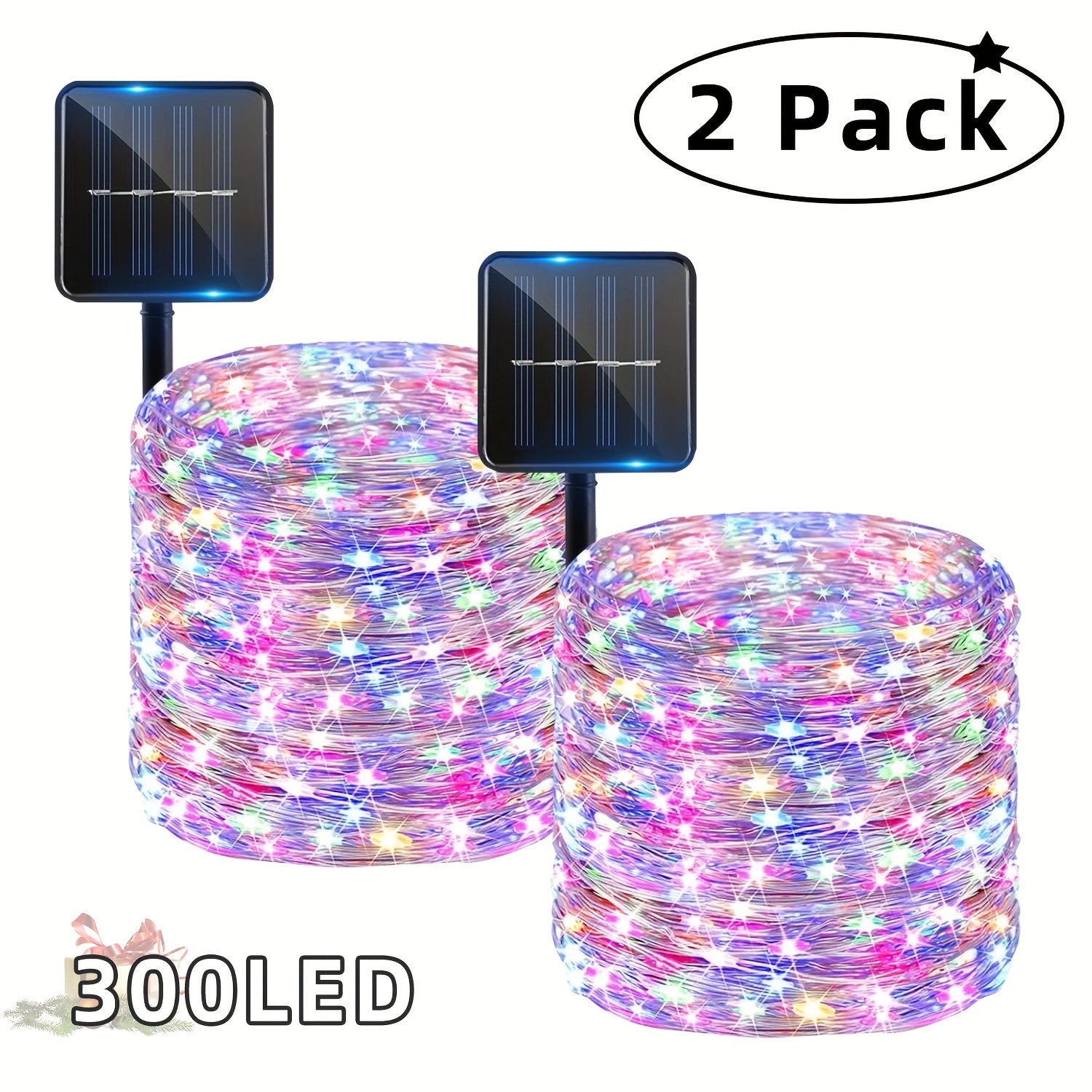 TEMU 2 Pack Of Outdoor Solar String Lights, 600/200led Solar Fairy Lights Ip65, 8 , Copper Wire Solar Powered Flashing Lights, Suitable For Outdoor