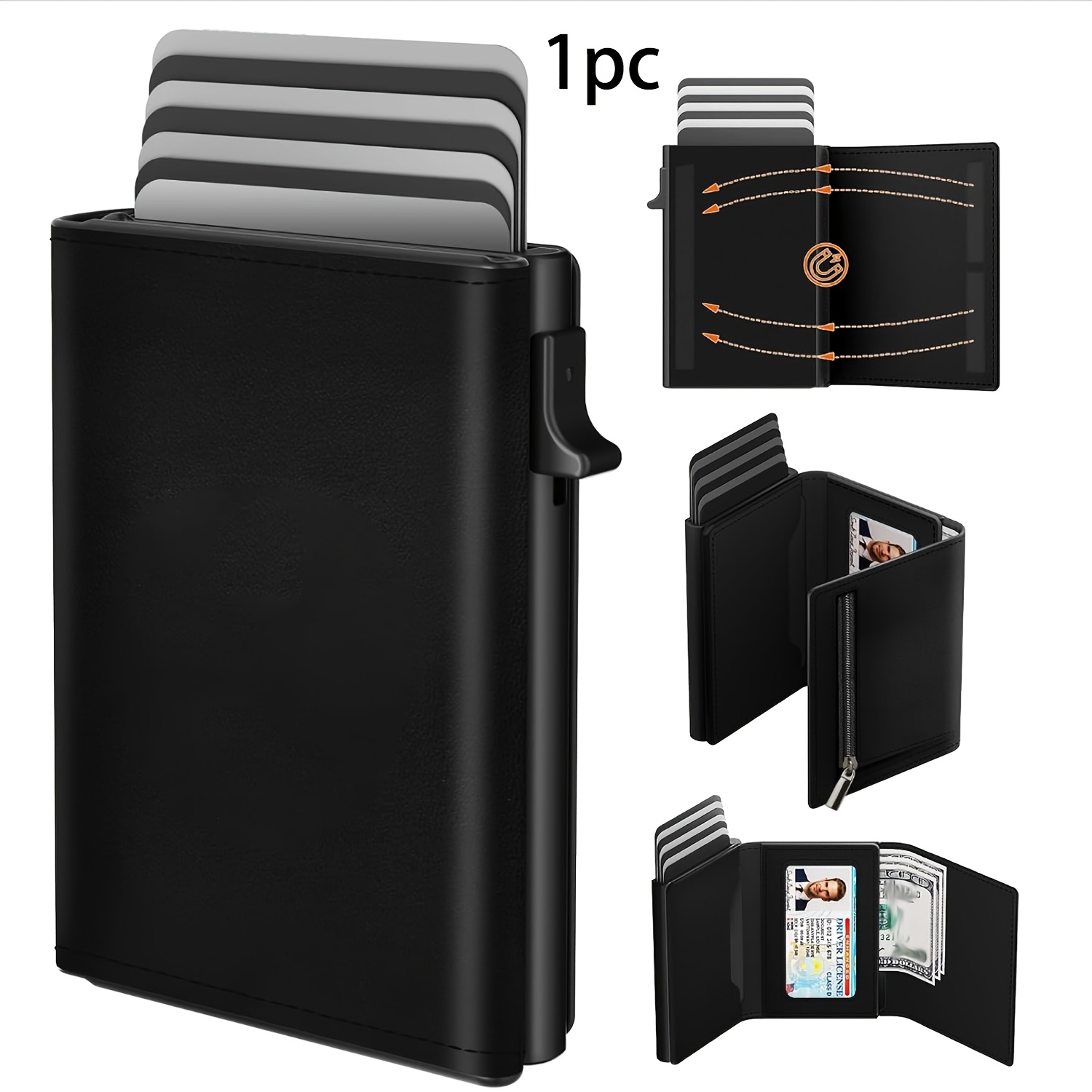 TEMU Business Men' Pop-up Bank Card Holder, Bifold Flip Cover, Black, Men's Gift