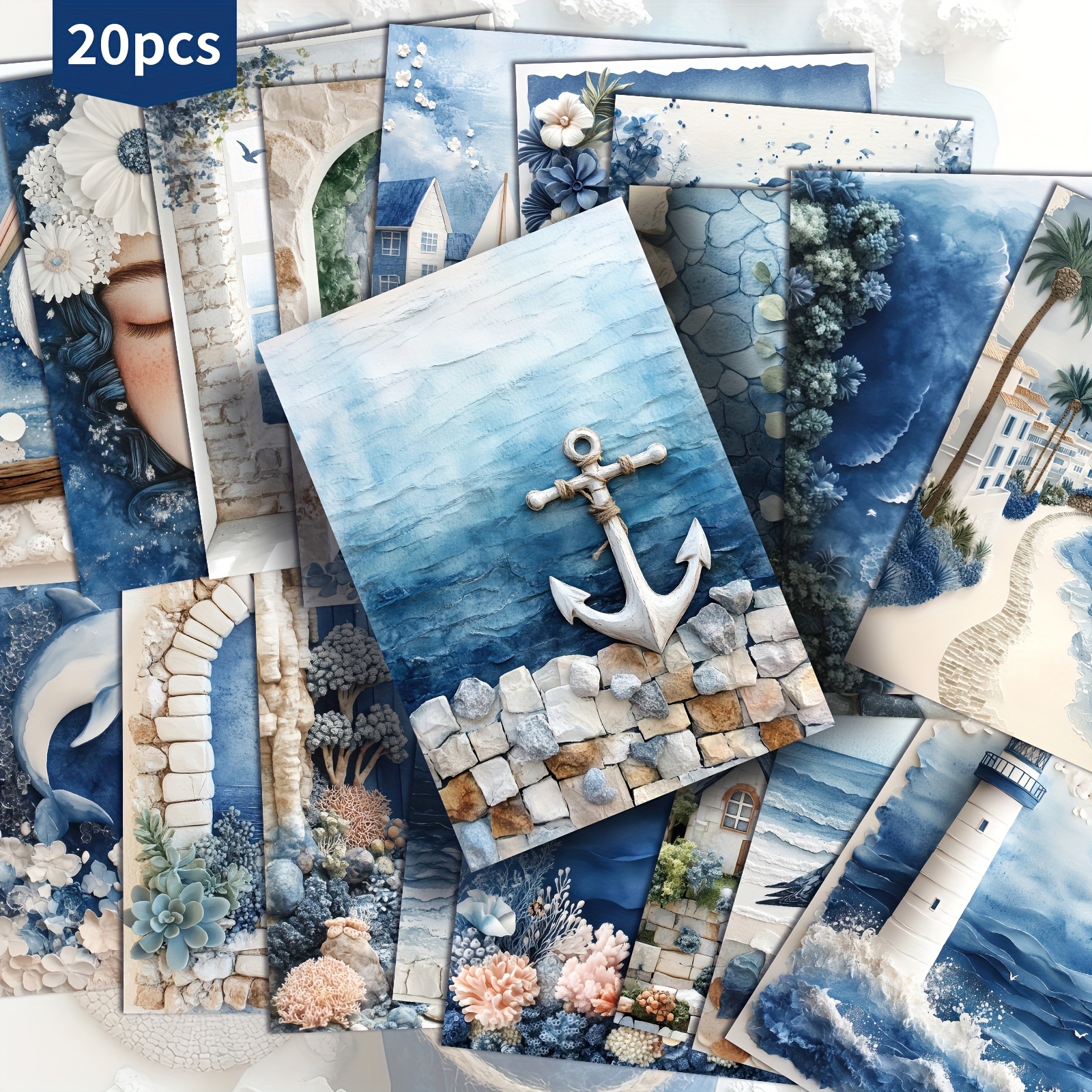 E-shop 20er-Pack Vintage Ozean Tier Postkarten - 4X6 Zoll Meerjungfrau Junk Journal Papier, Klassische Illustrationen, Sammelbare Dekorative Malerei