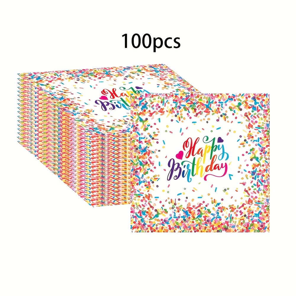Image of 20pcs/40pcs/60pcs/100pcs Confetti Sprinkles Birthday Napkins For Happybirthday Party Supplies, Themed Paper Disposablenapkin Favors
