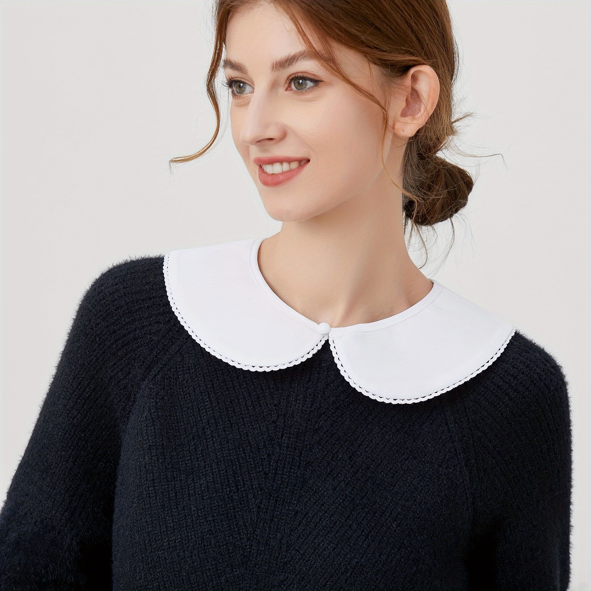 

1pc White Knit Shoulder Collar For Women - Stylish Round Neck Accessory, Soft Polyester Fabric, Layering With Sweaters And Tops, Outfit Enhancer | Round Neck Collar | Detachable Collar