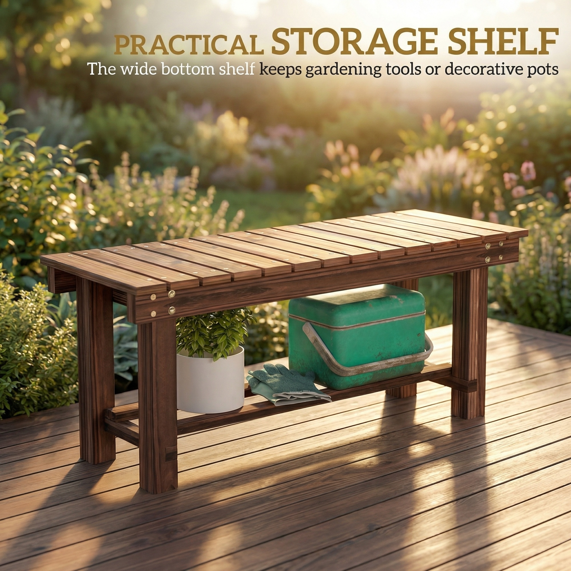 Carbonized Wood Garden Bench for 0.8 People, Measuring 35.4 Inches