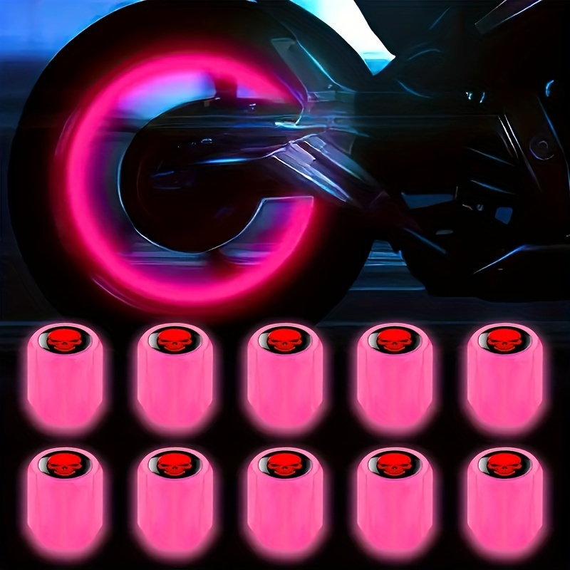 Eight Glowing Skull Tire Valve Caps