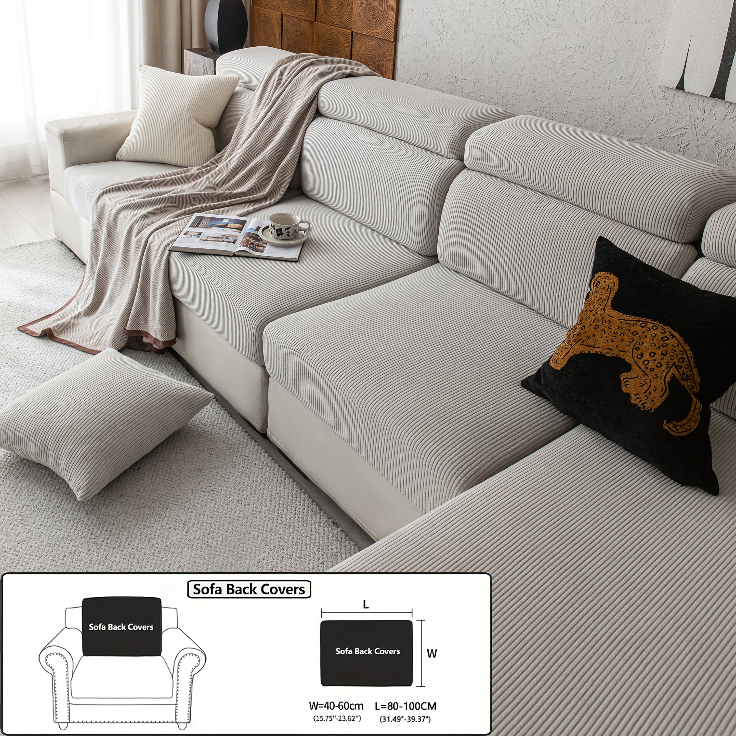 TEMU 1pc Striped Sofa Cover, Solid Color Sofa Slipcover, Stretchable And Non-deforming Elastic Seat Cushion Cover, Jacquard Protective Cover Suitable