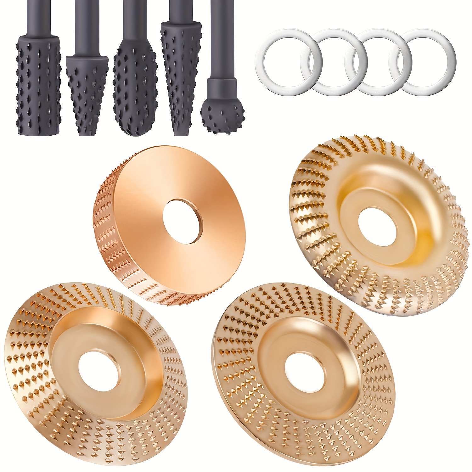 9pcs Carbide Carving Discs & Rotary Burr Set Compatible With - Medium Grit Shaping & Grinding Discs With 5/8" - Stump Grinding