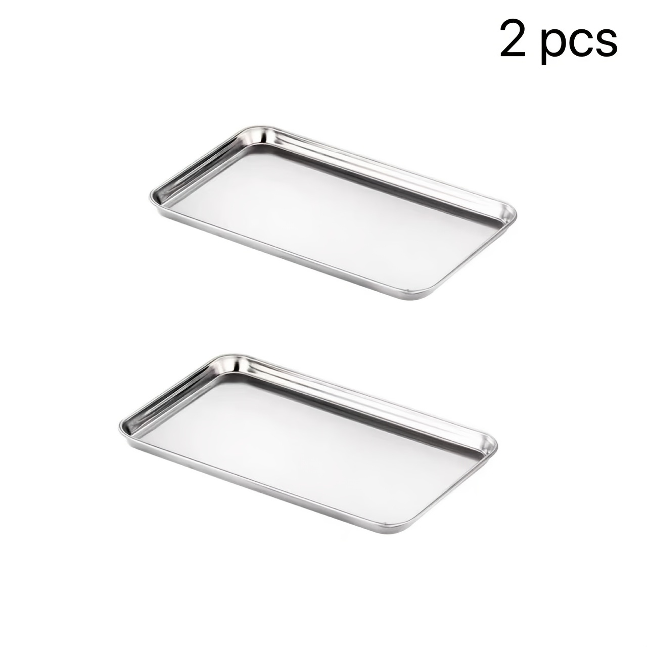 TEMU 2pcs Stainless Steel Mini Baking Sheet Tray, Multipurpose Rectangle Food Plate For Bread Pastry Dim Sum Steaming Cooking