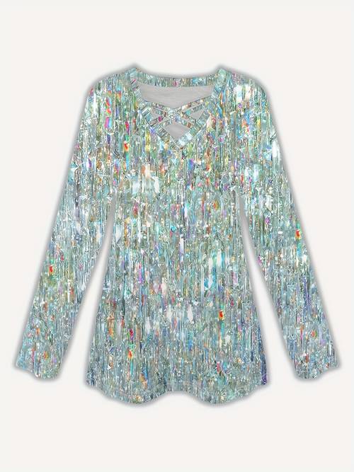 womens casual v neck long sleeve t shirt with allover print cross front detail relaxed fit machine washable top for apparel top ladies t shirts