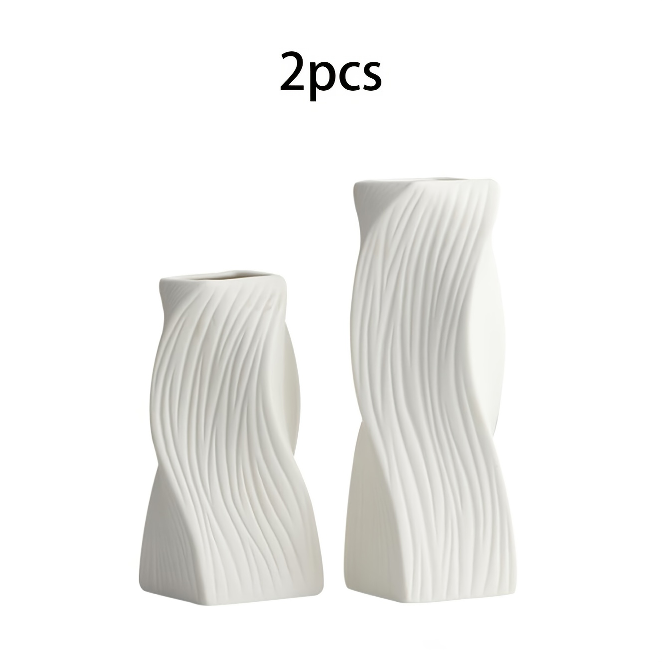 2pcs Modern Vase Set - Minimalist Rectangular Vases With Wavy, Vase Suitable For Nordic Boho Wedding, Housewarming, Shelf & Desk Decor - Bohemian Home Centerpiece With Dried Flowers/pampas Grass