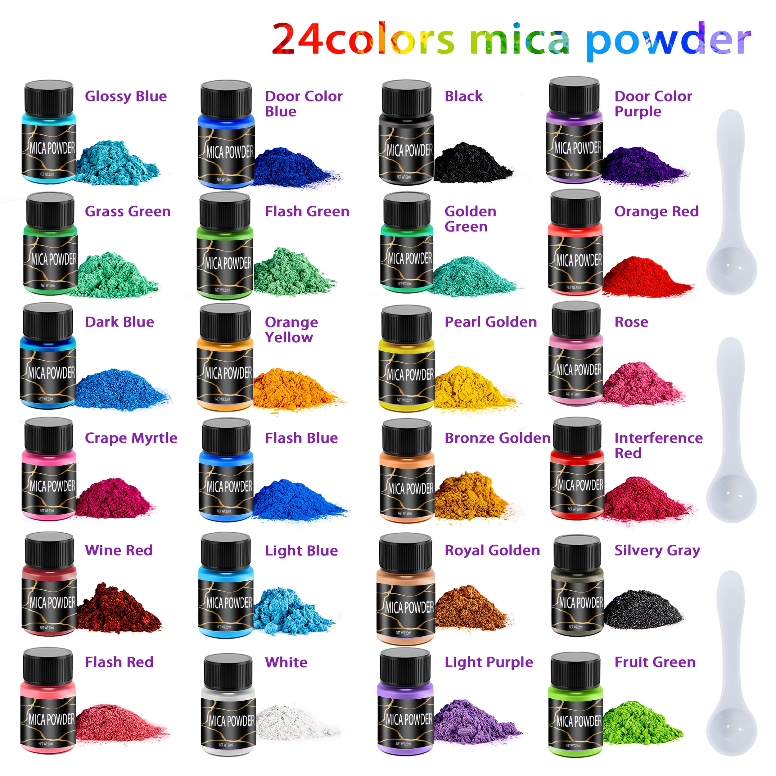 Image of 24 Shades Of Mica Powder, Each In A 20ml Bottle, Suitable For Epoxy Resin, Jewelry Crafting, Painting Dyes, And Artistic Projects