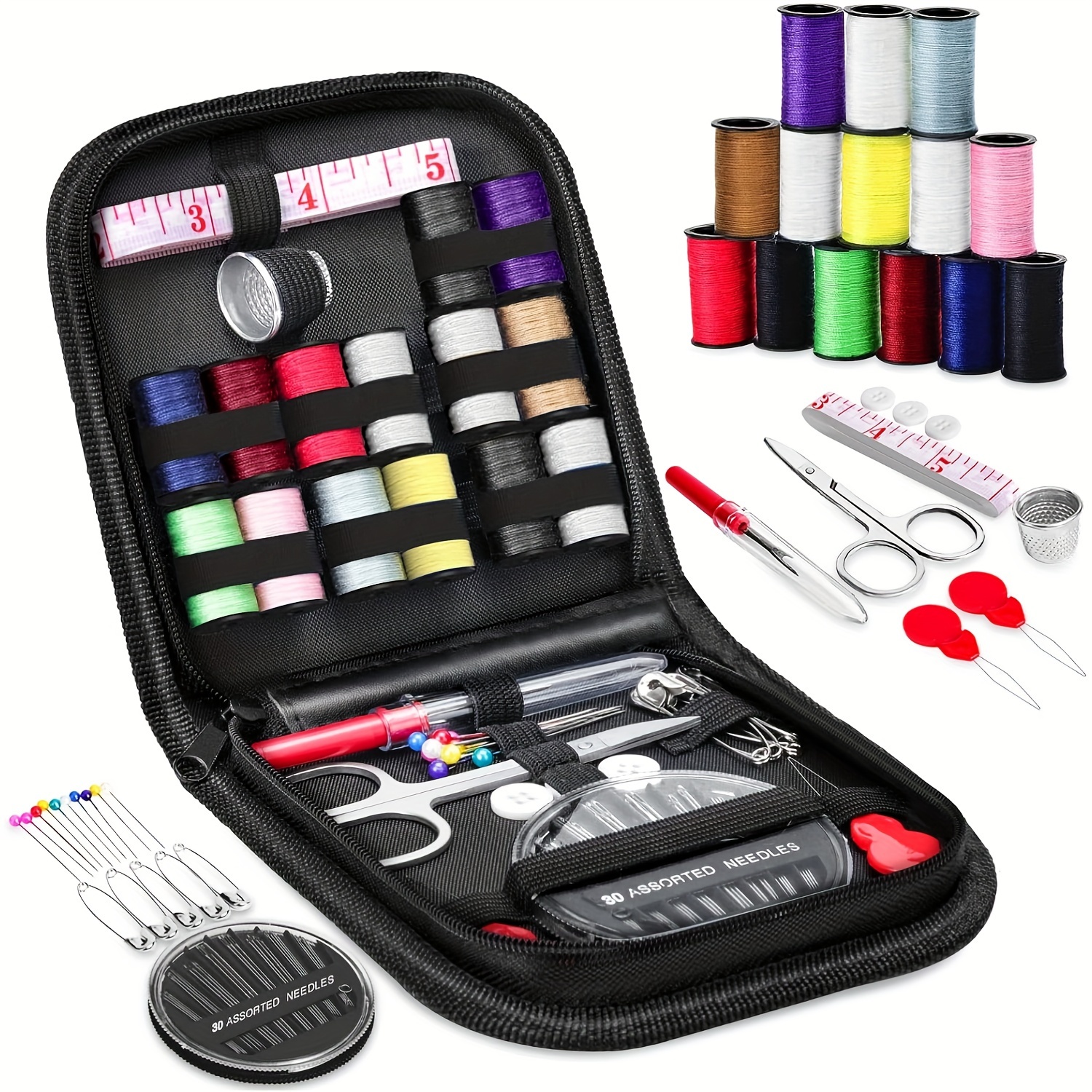 

Portable Black Sewing Kit For Home, Beginners, Travel, Diy Sewing - Complete With Needles, Scissors, Threads, Measuring Tape & More - Ideal Emergency Sewing Repair Kit & Gift Set