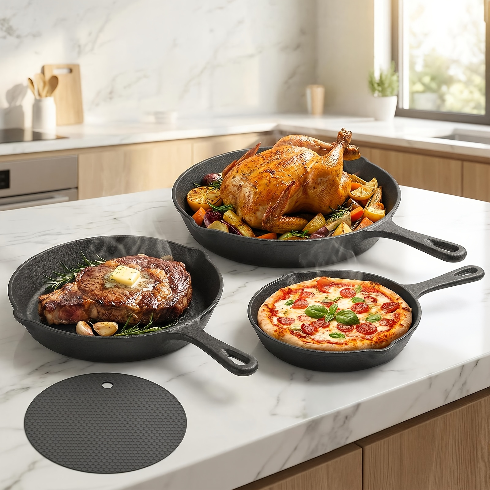 3pcs Frying Pan Set, , Long-lasting , Heat-resistant Handles For , Compatible (induction, Gas, Electric), Dishwasher Safe, Household Kitchen Cookware Set.