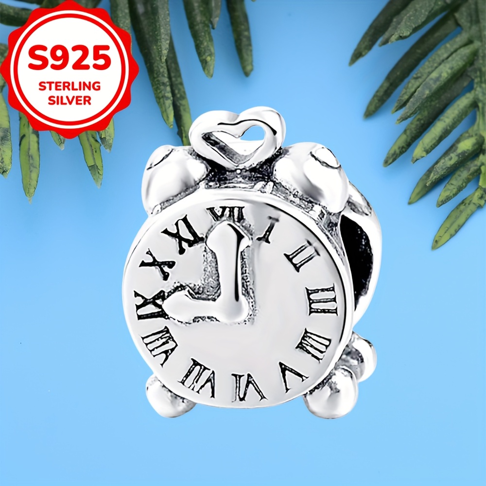 925 Sterling Silver Love Alarm Clock Design Bracelet Charm