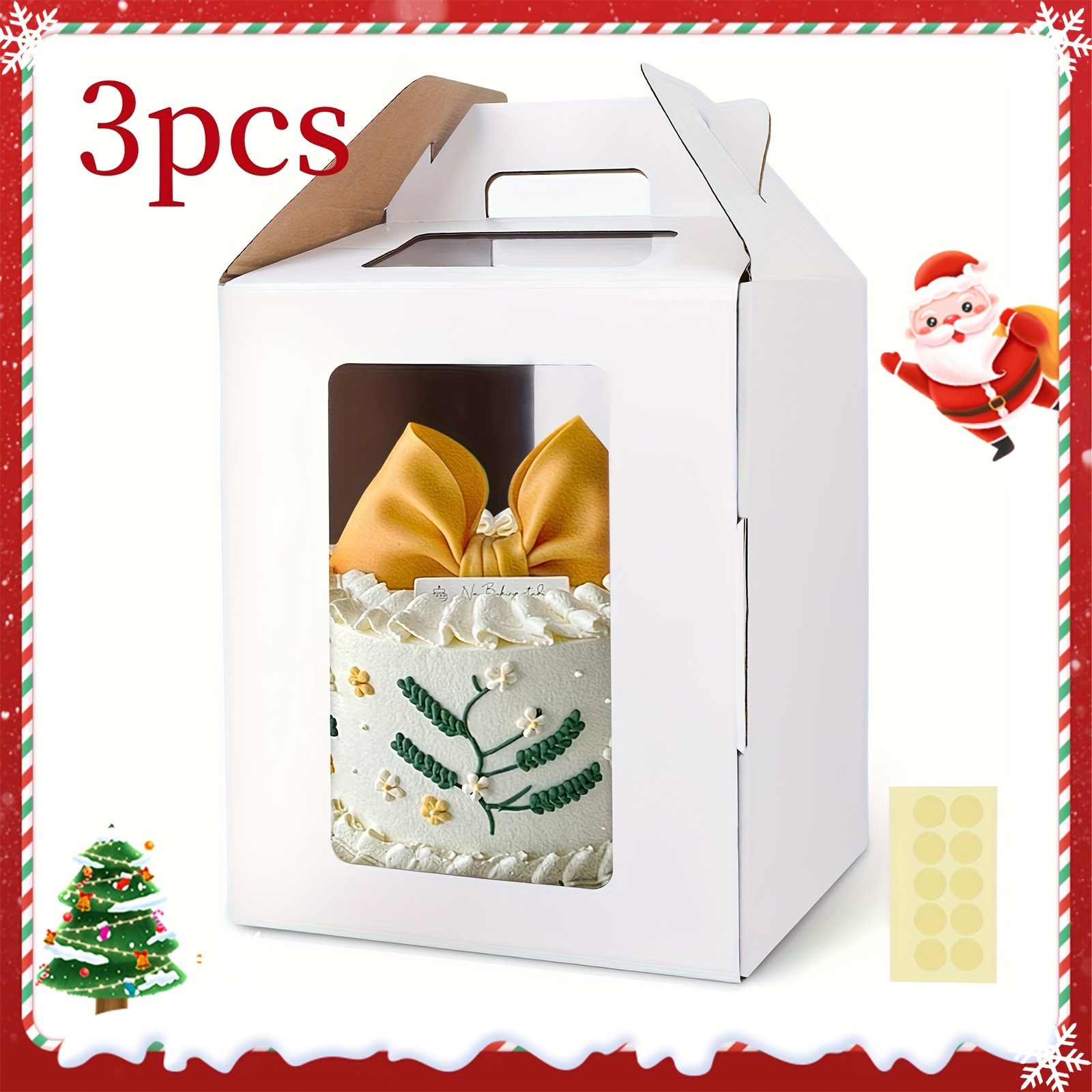 

3pcs White Tall Cake Boxes With Window, X 12 Inch Tall Cake Carrier Holder Container With Handle Stickers For Wedding Birthday Party