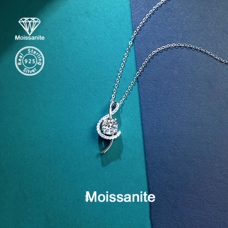 925 Silver Musical Note Pendant Necklace with Moissanite