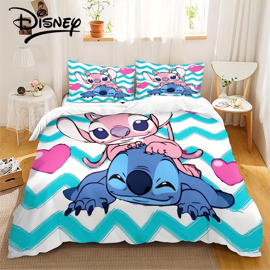 

Authorized 3pcs Disney Stitch Star And Stitch Bedding Set Features 1 Quilt Cover And 2 Pillowcases, Making It An Ideal For Room Decor In Different Sizes.