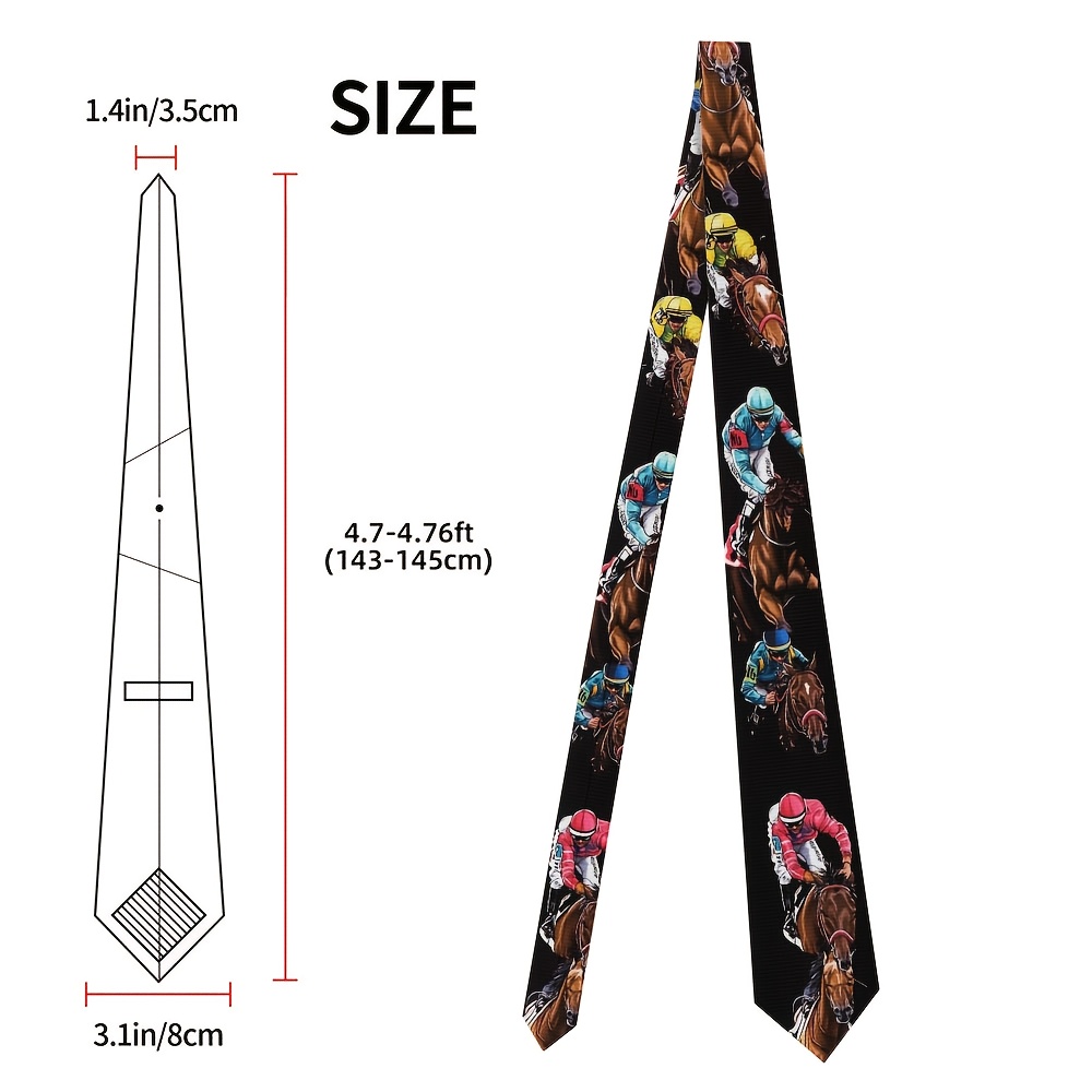 TEMU 1pc, Men's Tie, Racing Horses Design, Chic Printed Tie Unisex, 8cm Wide, Polyester, Ideal For Golf Receptions & Family Gatherings