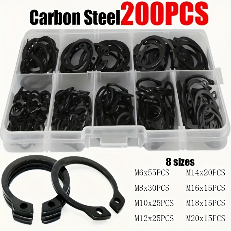 TEMU 200pcs Retaining Ring Assortment Kit, Non-slip Ring Clips, External Retaining Rings, C-clips, External Non-slip Ring Clips, External Retaining