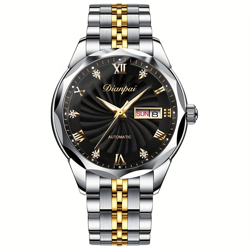 Men's Business Automatic Mechanical Watch With Calendar And Night Light, Stainless Steel Strap, Casual Men's Gift Wristwatch