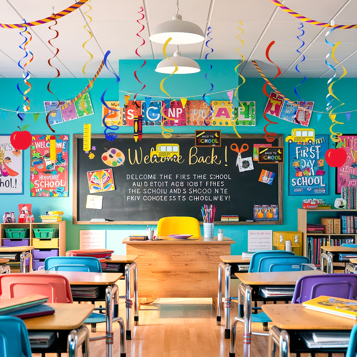12 Pièces Guirlande à Suspendre Pour Rentrée Scolaire - Lettres, Nombres Et Points Multicolores - Décoration Pour Classe, Chambre, Maternelle - Papier Double Face