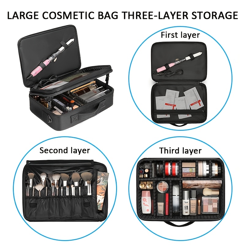 Makeup Case Professional Train Case Large Makeup Bag, Travel Cosmetic Organizer Brush Holder Makeup Artist Storage Box, for Cosmetics Makeup Brushes Toiletry Jewelry Digital Accessories, 15.8 Inches, with Adjustable Dividers and Shoulder Strap 9 Makeup Case, Professional Train Case Large Makeup Bag, Travel Cosmetic Organizer Brush Holder Makeup Artist Storage Box, for Cosmetics Makeup Brushes Toiletry Jewelry Digital Accessories, 15.8 Inches, with Adjustable Dividers and Shoulder Strap