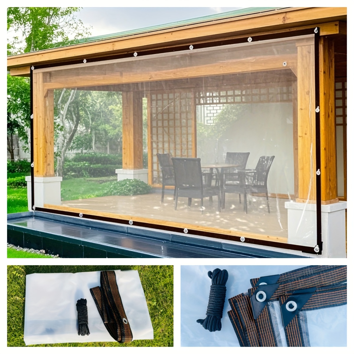 1pc Boho Style Heavy Duty Transparent Polyethylene Outdoor Vinyl Curtain - Stain Resistant, Partially Lined, Grommet Top, Eyelet Accessory, * Clear Panel for Garden, Patio, Porch, Chicken Coop