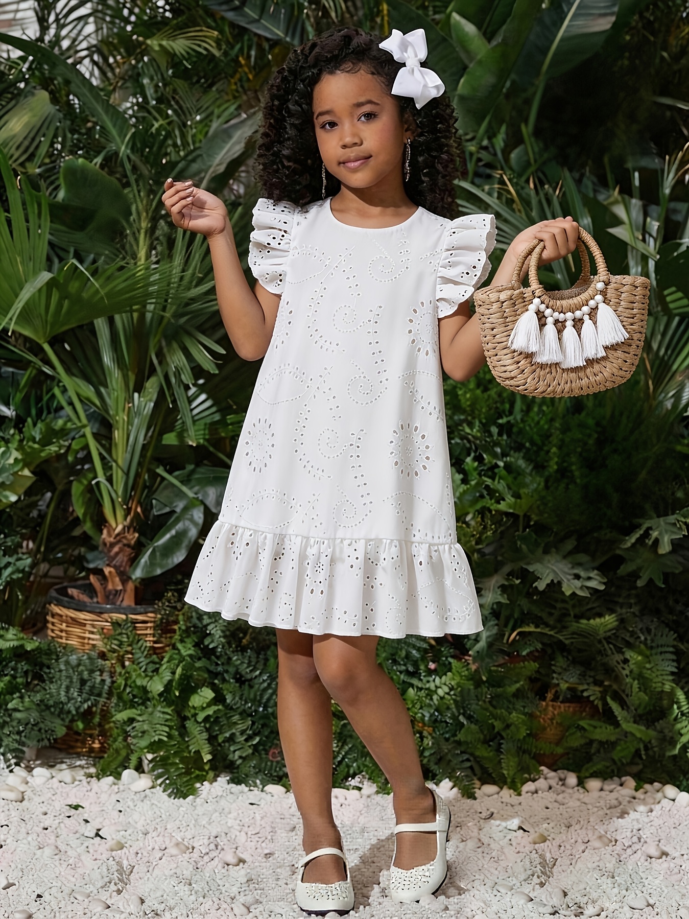 toddler white beach dress Ethel Fancy Pinafore in Antique Ivory – Only Little Once main image 1