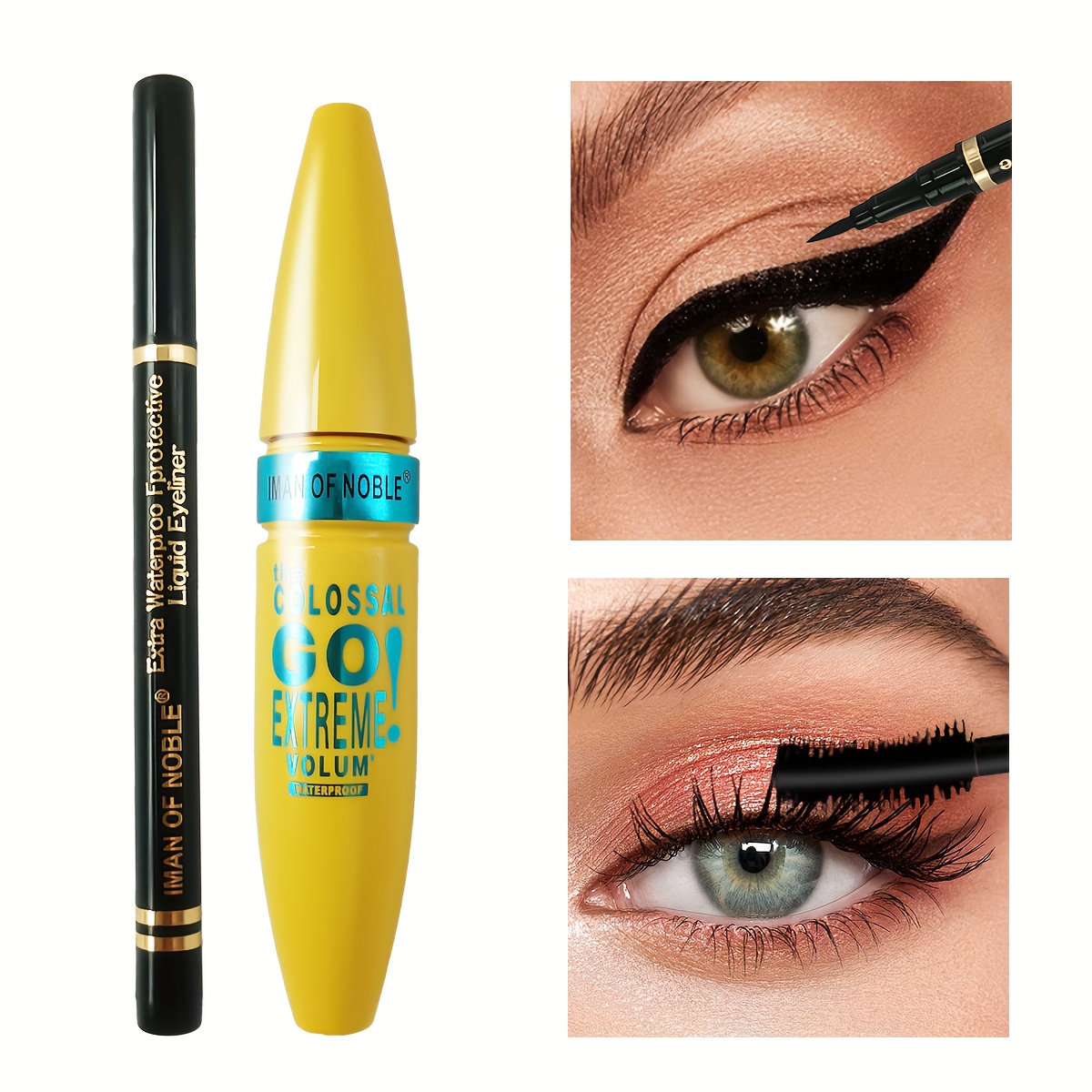 

Mascara And Eyeliner, Super Black, Volumizing And Curling Eyelash Makeup Combo Pack