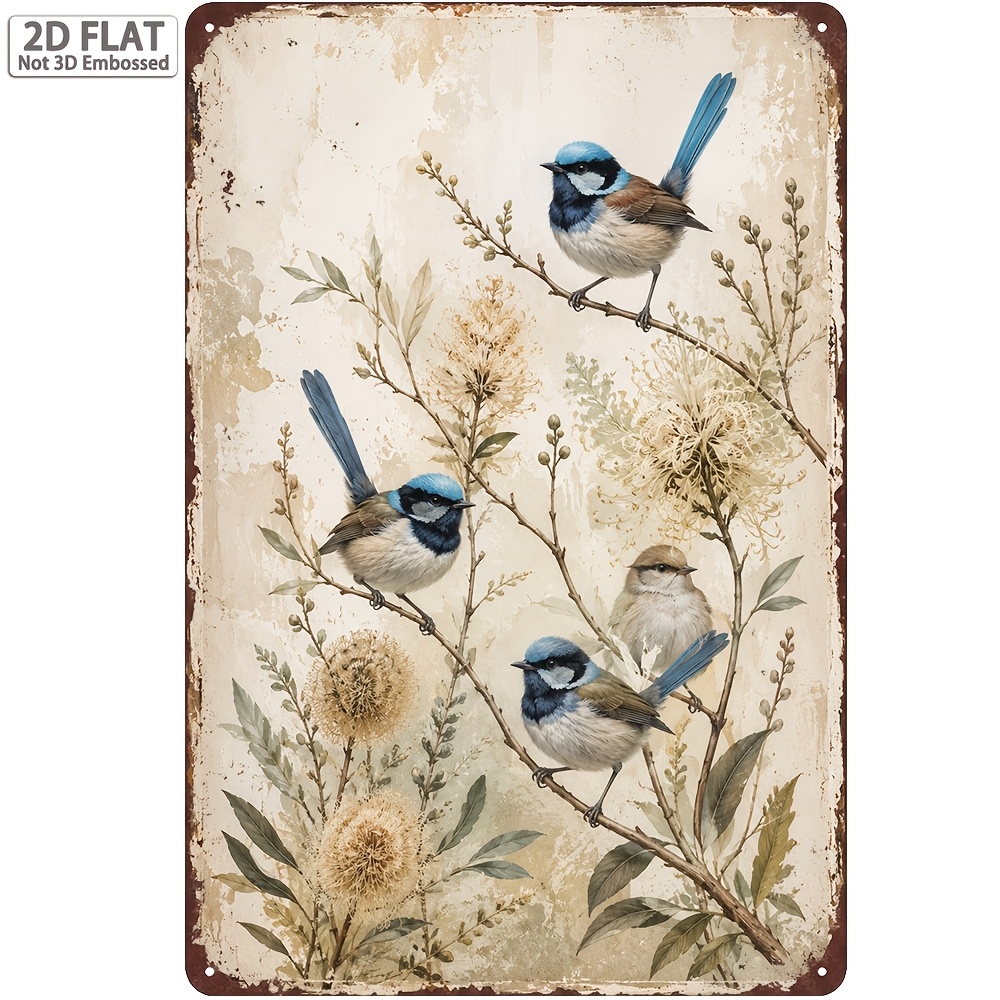 TEMU 8x12in/20x30cm 1pc Vintage Superb Fairy Metal Sign, Australian Local Blue Bird Rustic Wall Plaque, Farmhouse Home Decor