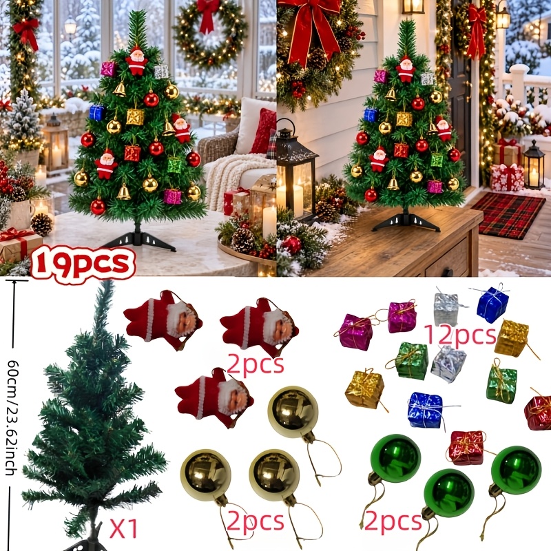 TEMU Arbre de Noël artificiel élégant et luxueux, feuilles luxuriantes et décorations, base stable, facile à assembler, utilisation