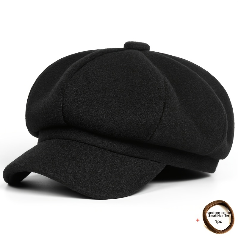 TEMU 2pcs Set: 1 Unisex Fashionable Beret Hat + 1 Coffee-colored Hair Tie - Lightweight And Breathable, Suitable For , Christmas Winter Gift, For