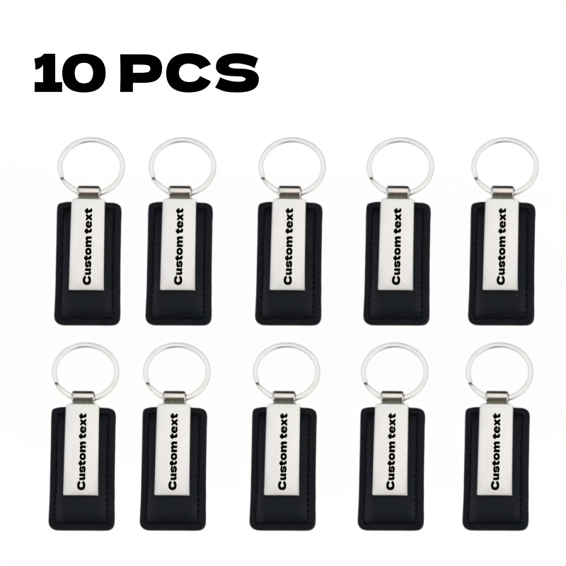 TEMU 1/10pcs- Laser Engraved Pu Keychain With Stainless Steel Id Card - Customizable Name And Phone Number Men's Keychain Father's Day Car Motorcycle