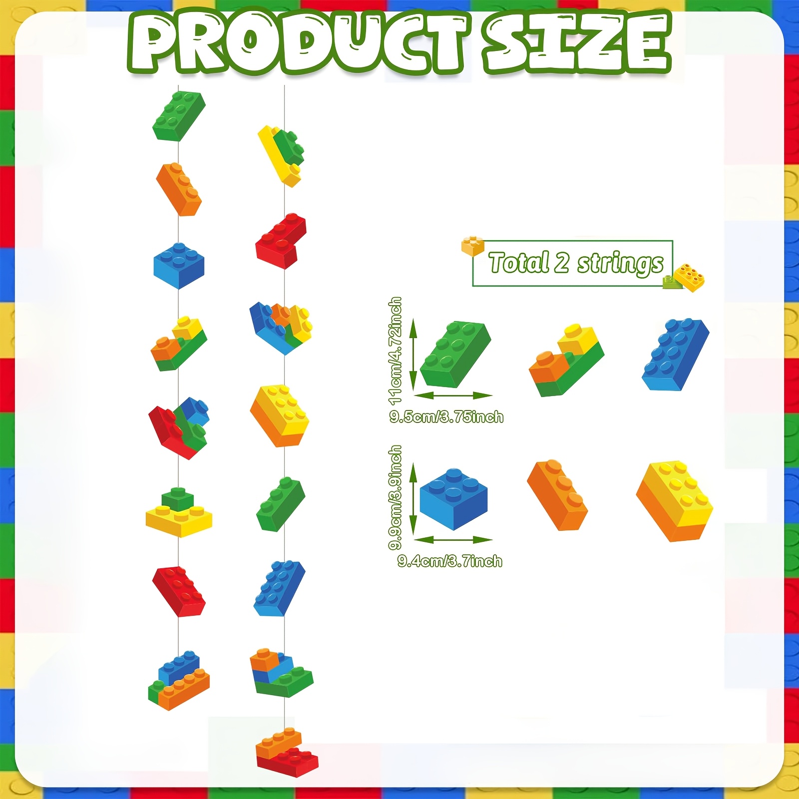 TEMU Building Block Hanging Streamers, Colorful Brick Vertical String Banner, Block Theme Birthday Party Hanging Backdrop For Game Room Wall Window