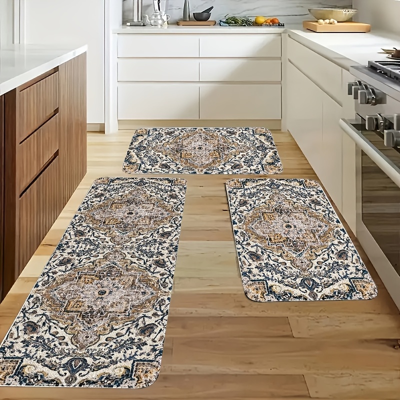 

Bohemian Chic 2/3pcs Kitchen Rug Set - , Non-slip & Machine Washable Polyester Mats With Vintage Patterns For Living Room, Bedroom, Dining & Bathroom