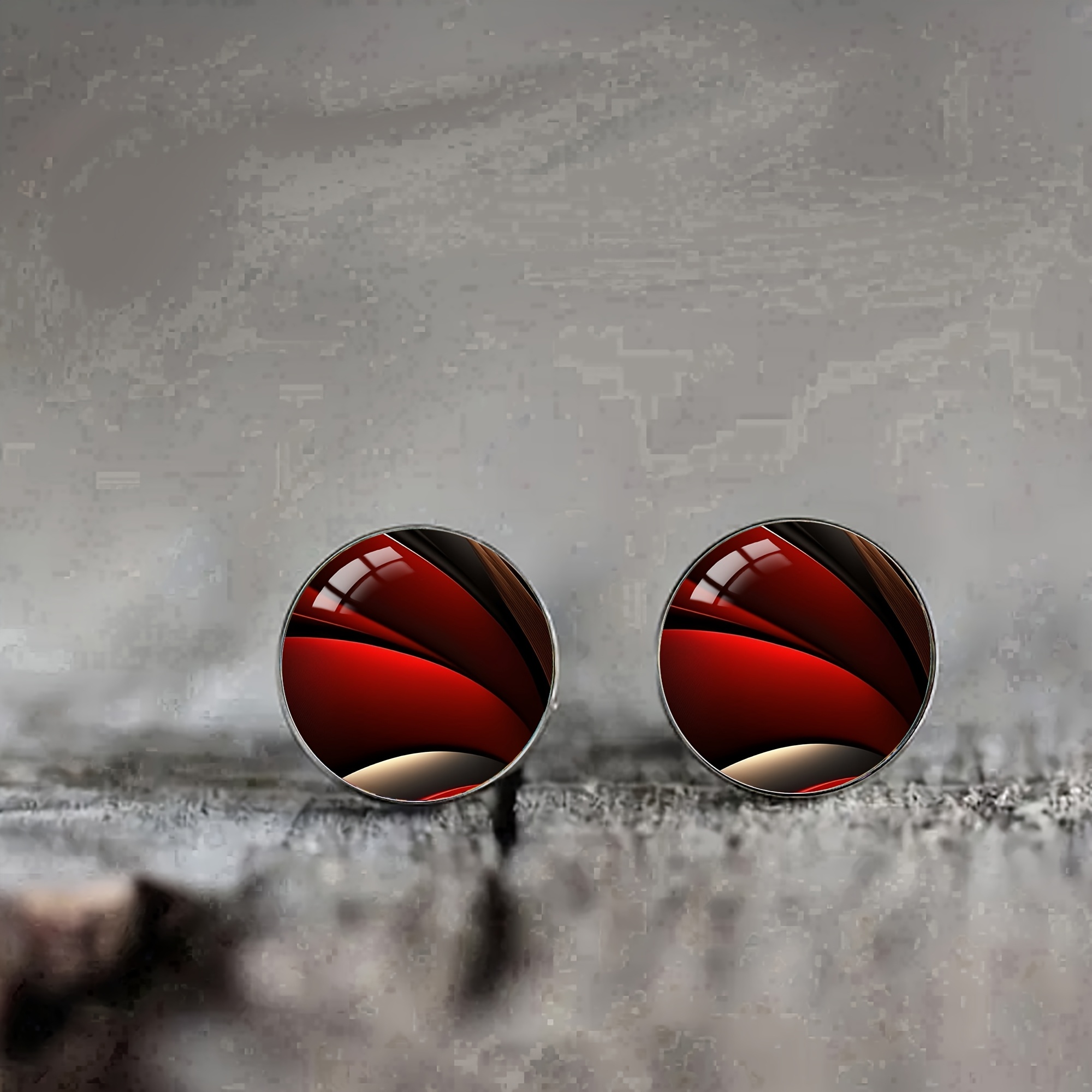 Image of 1 Pair Luxurious Red & Golden Glossy Glass Stud Earrings For - Steel Minimalist Elegant Design, April Birthstone Jewelry For Everyday & Party Wear, Versatile Accessories