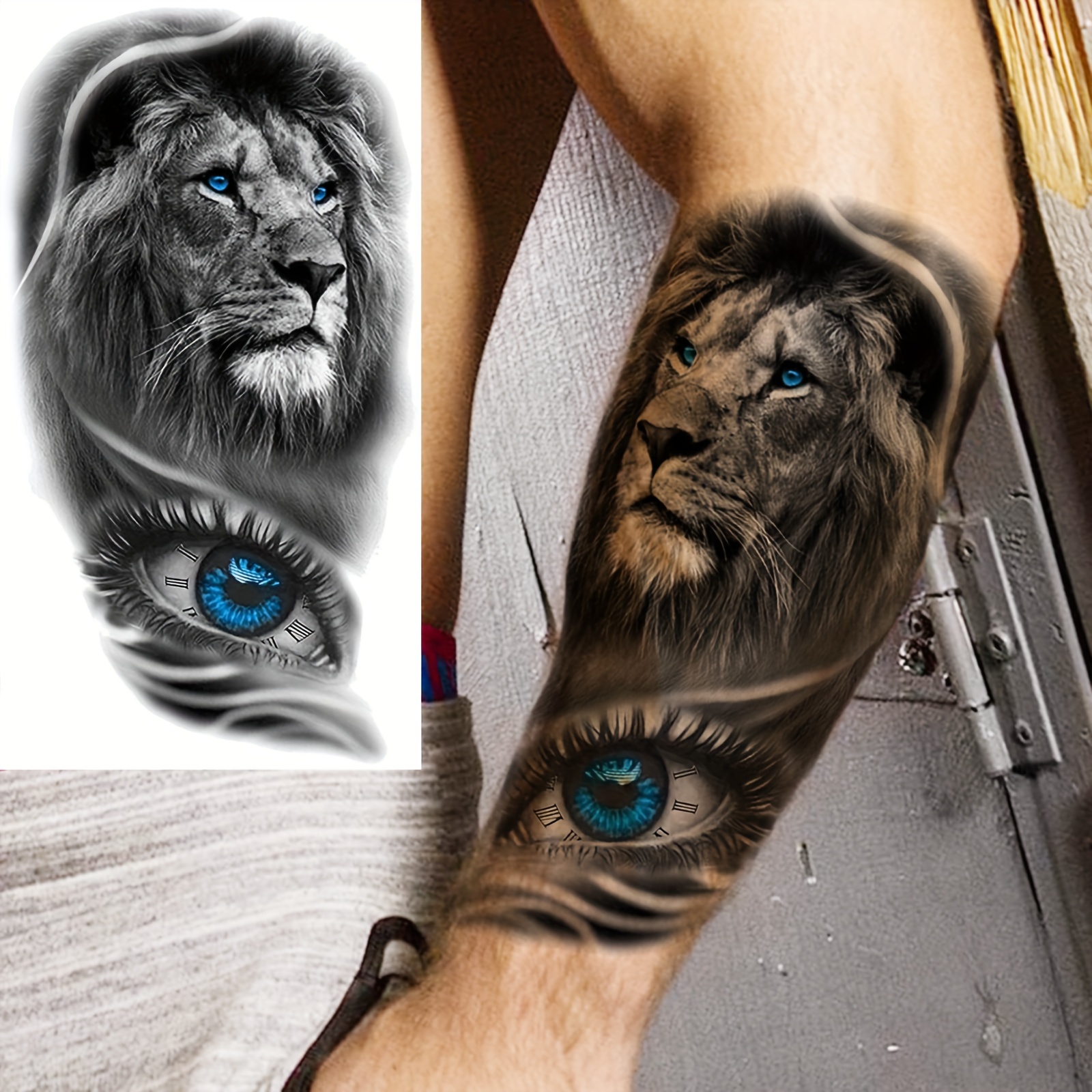 

Autocollant de Tatouage Temporaire Lion Réaliste - Étanche, Design Œil 3D pour Bras & Jambes, Art Corporel Longue Durée pour Hommes & Femmes