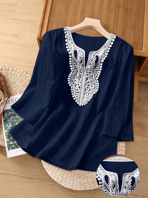european and american autumn new craft fabric random cut v neck elegant casual shirt