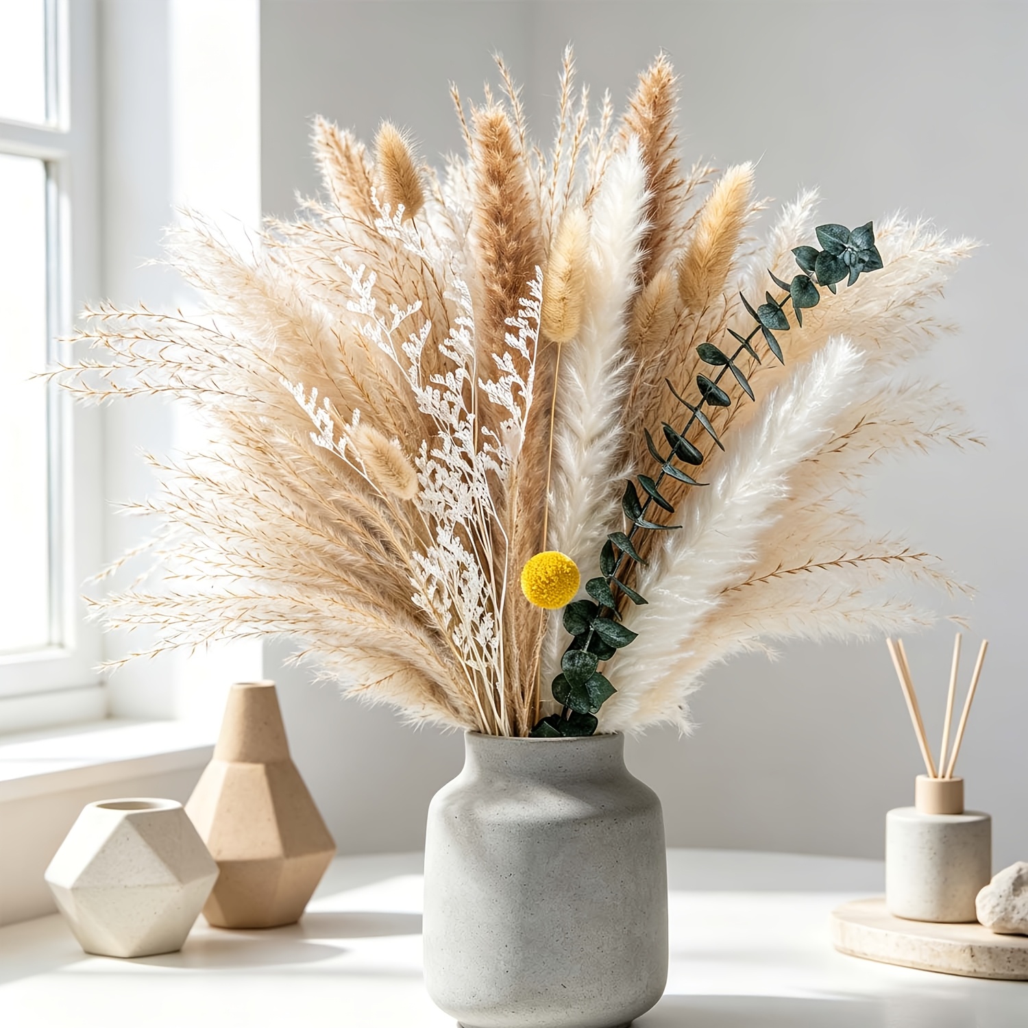 75pcs Boho Home Decor Dried Flowers With Pampas Grass Eucalyptus Bunny Tails Artificial Flowers For Living Room Table Arrangement