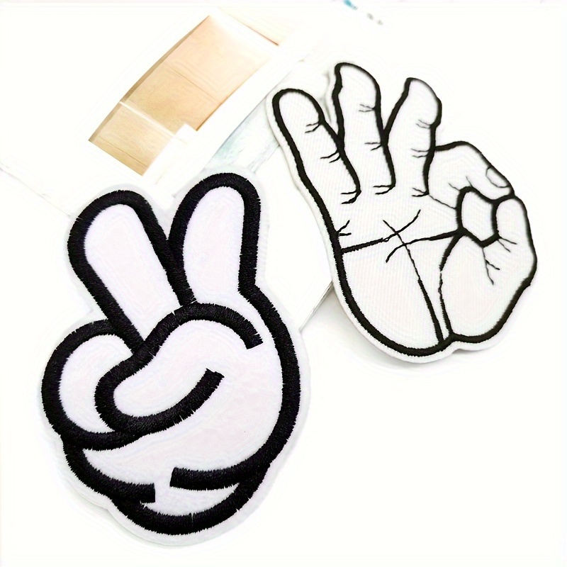 

1pc Cartoon Hand Gesture Embroidered Appliqué Patch, Black And White, For Clothing, Jackets, Hats, Backpacks, Jeans – Versatile Iron-on/sew-on Decoration