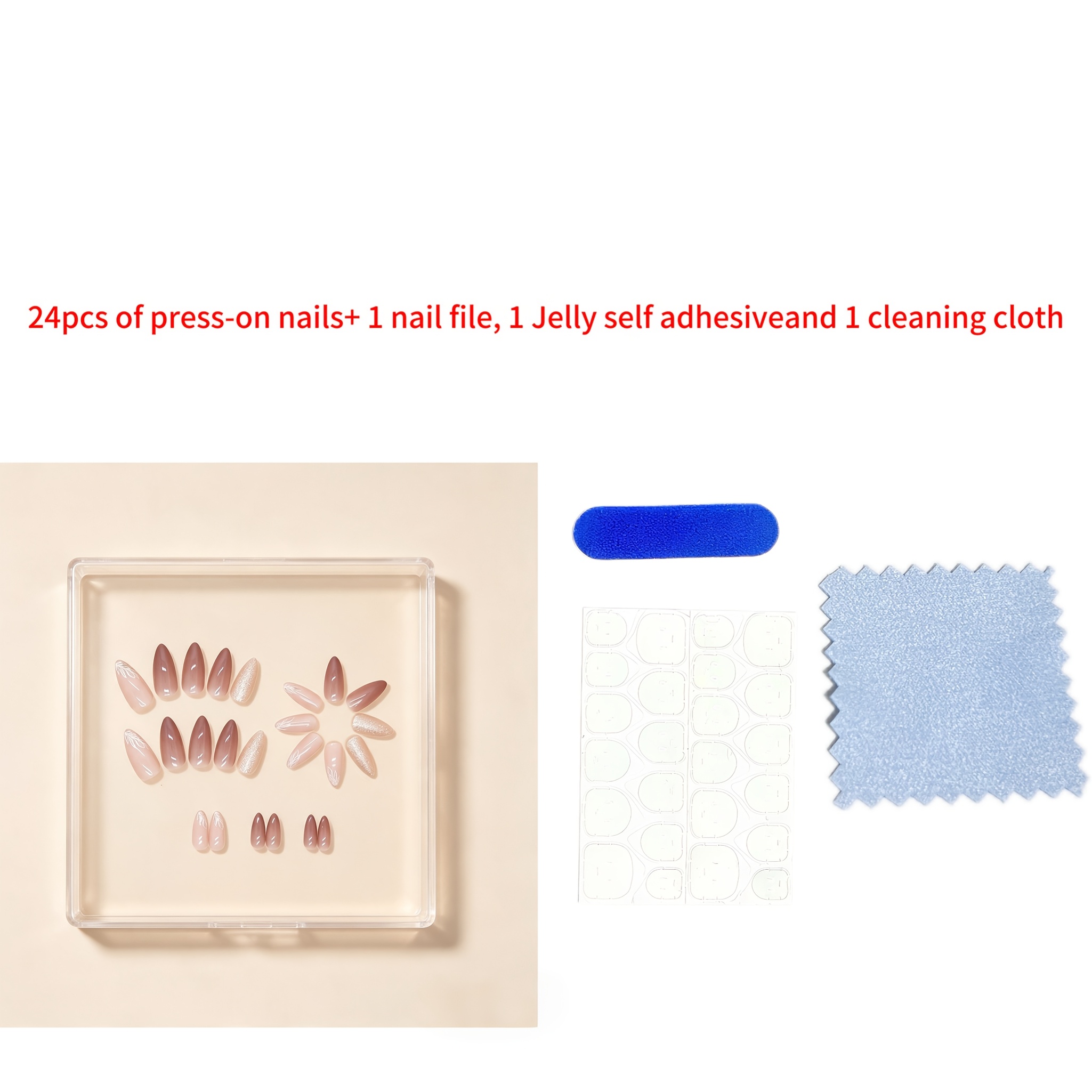 TEMU 27pcs (contains 24 Nail Tips, 1 Nail File, 1 Sheet Of Jelly Self-adhesive Tabs And 1 Cleaning Cloth) Medium Almond Press On Nails, Fresh Spring
