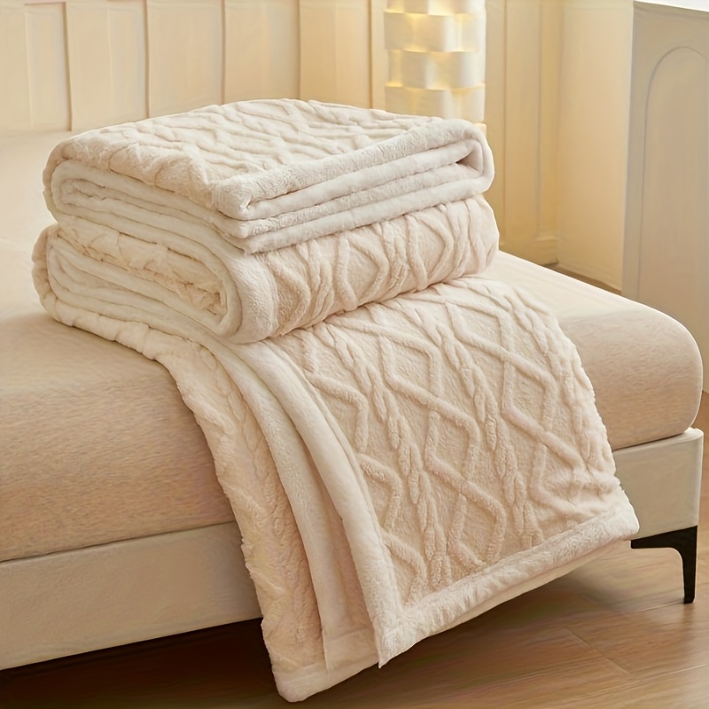1pc plush fleece blanket thick soft warm season luxury throw