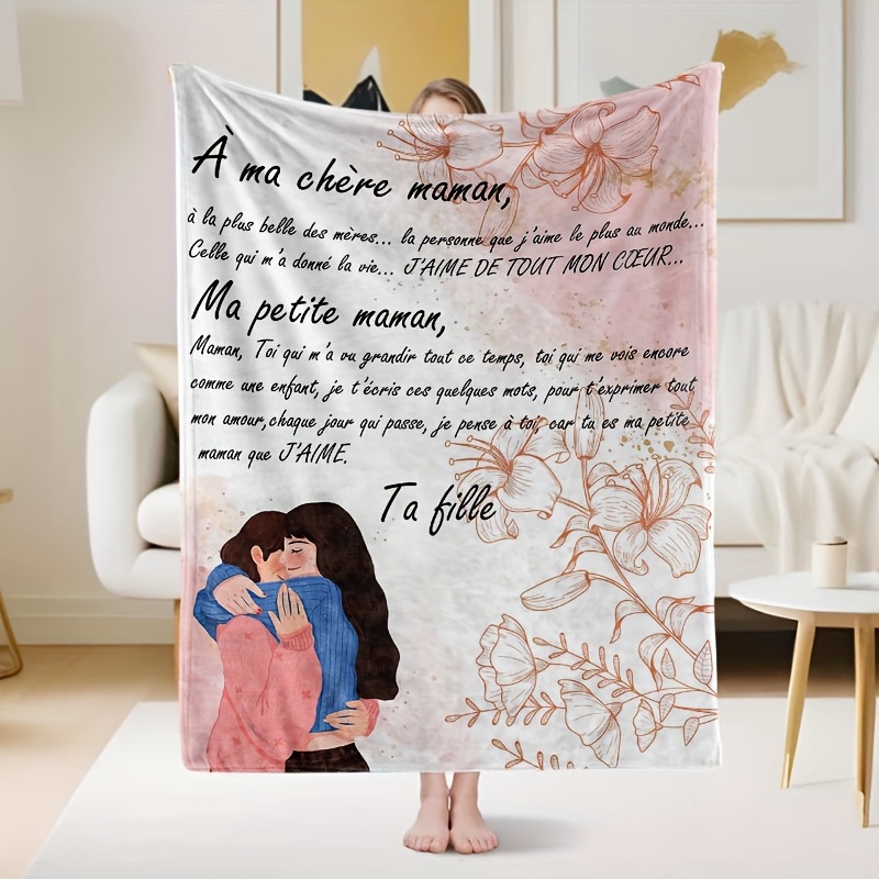 

1pc Couverture en Éponge Française Imprimée "Fille à Mère", Couverture Universelle pour les , Cadeau de Thanksgiving, de Noël, Convient pour Canapé-Lit - Décoration de Chambre